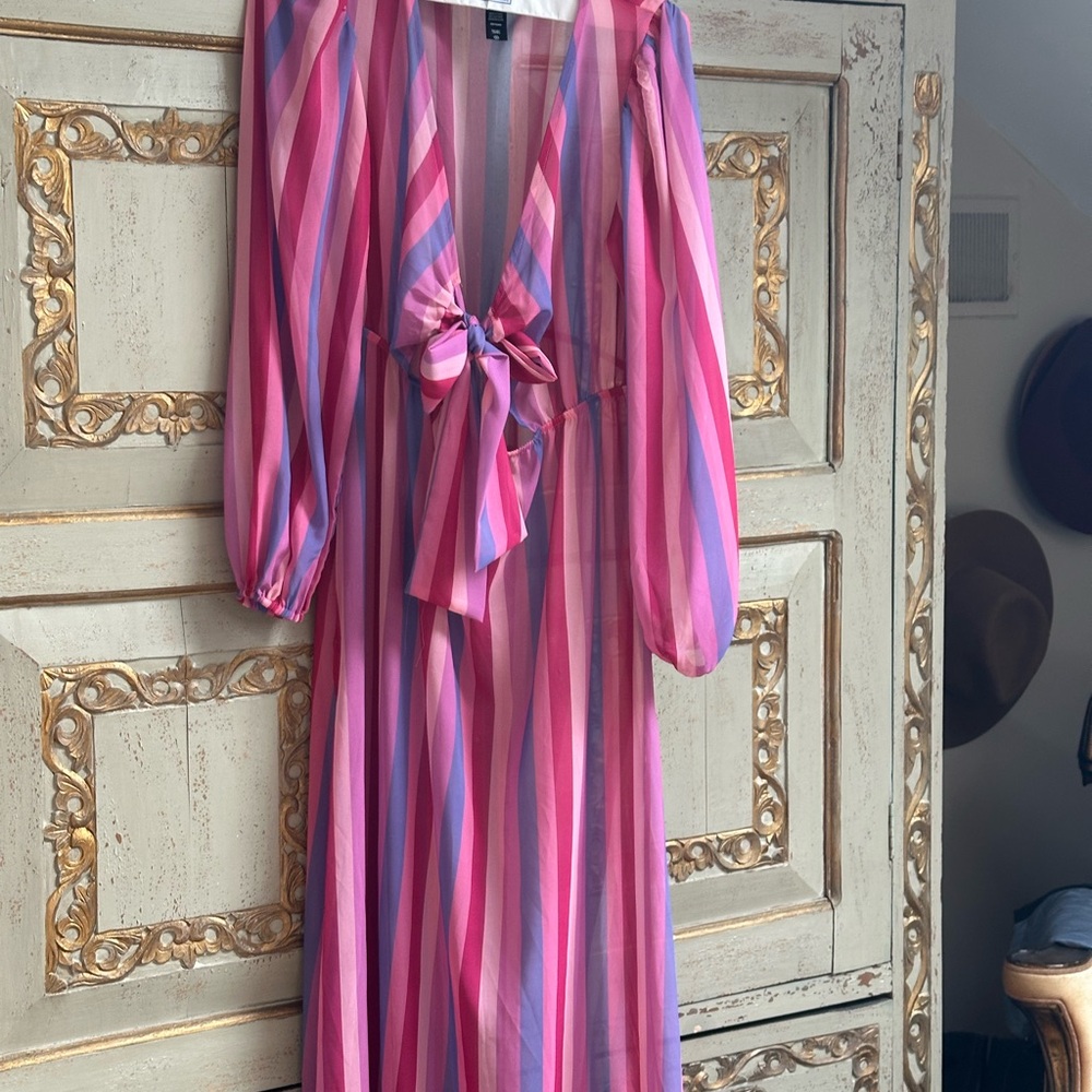 Beach Riot Pink and Purple Striped swimsuit cover up.